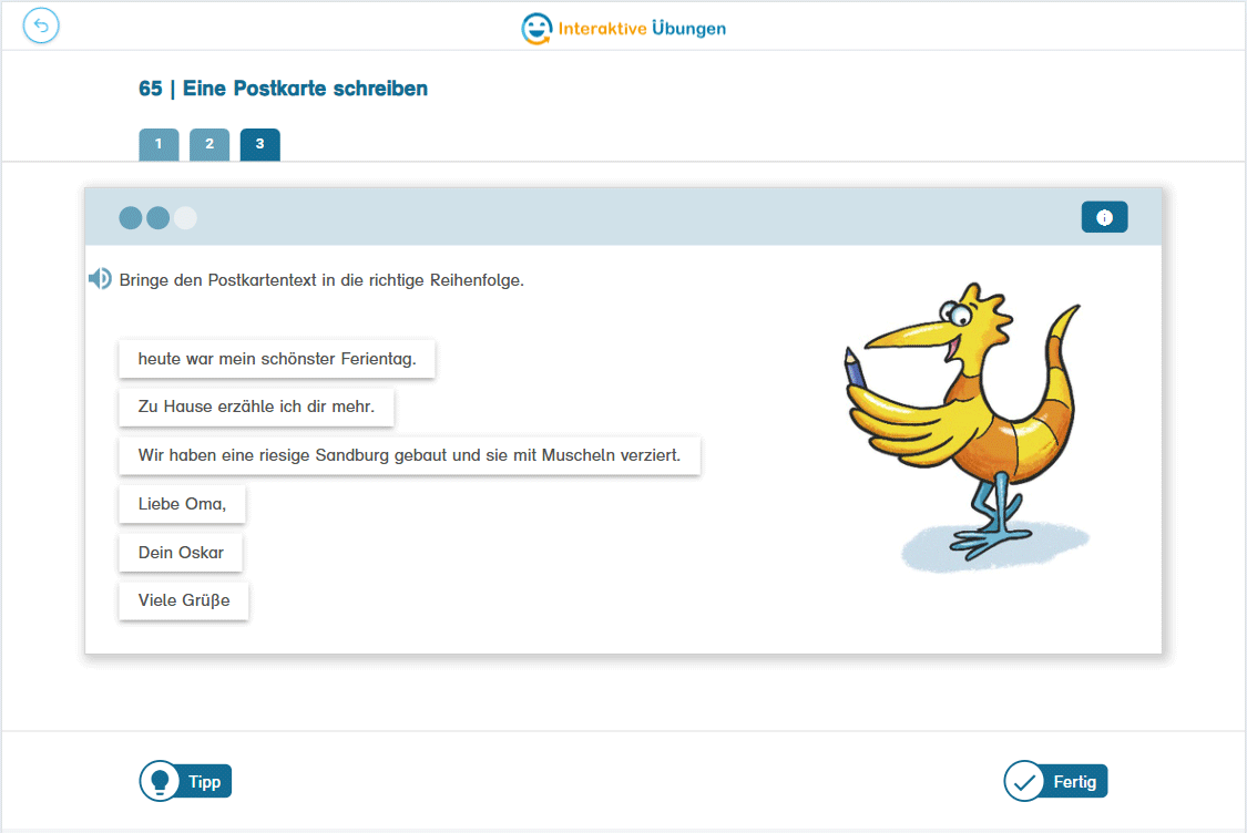 animierter Screenshot Interaktive Übung mit Feedback